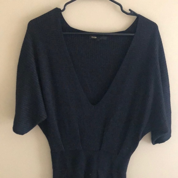 Maje Black V-Neck Cinched Waist Metallic Sweater Dress - Picture 4 of 9